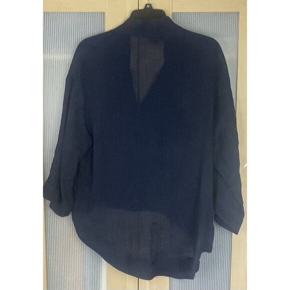 Sandra Soulos Linen Blue Women's Tunic Top Sz 12 Gauzy Lagen Art Coastal Casual - Picture 5 of 5